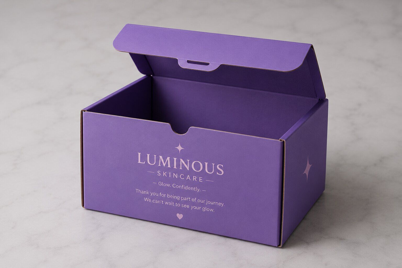 Purple roll end tuck top mailer box
